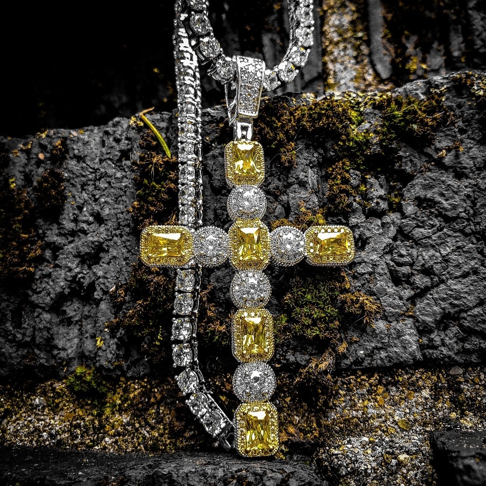 Custom Canary Yellow lab Simulated Cross Necklace